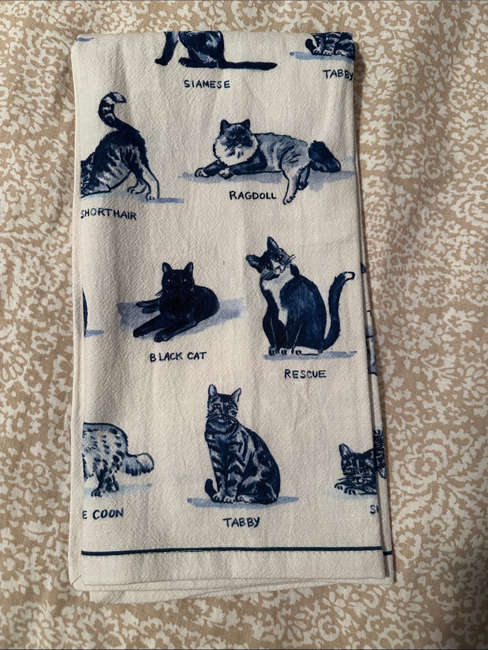 Molly Hatch Anthropologie Cream and Navy Cat Print Kitchen Dish Towel